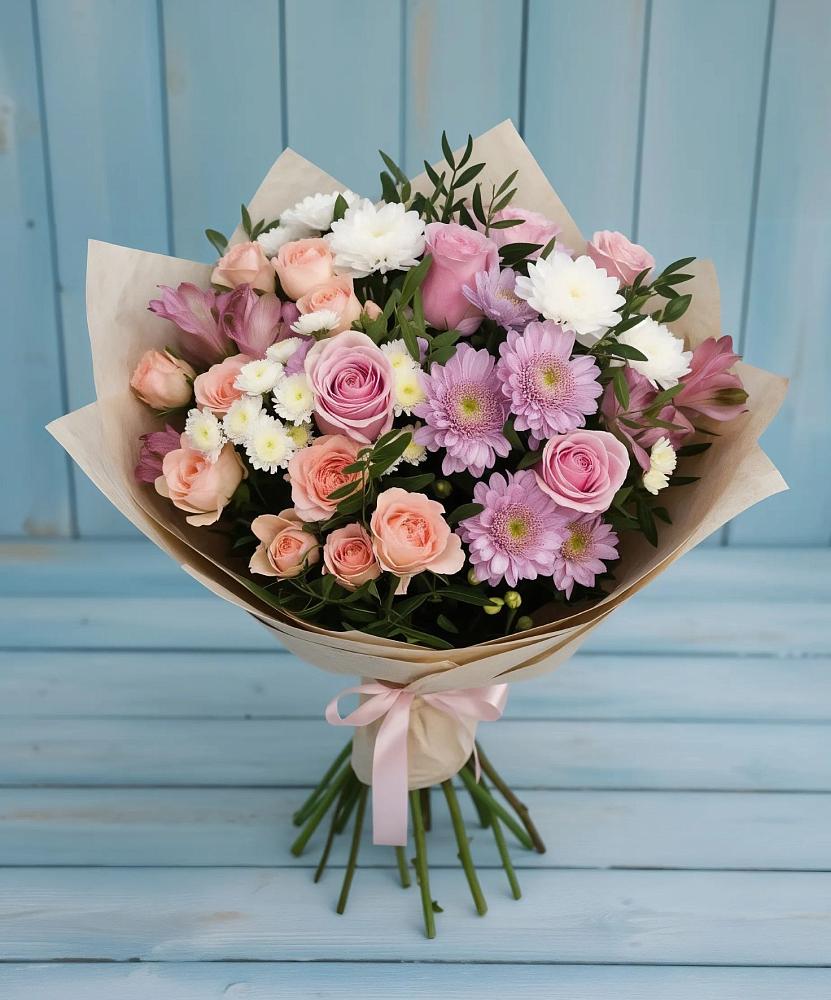 Букет цветов из: Хризантемы, Розы и Альстромерии в Лабинске