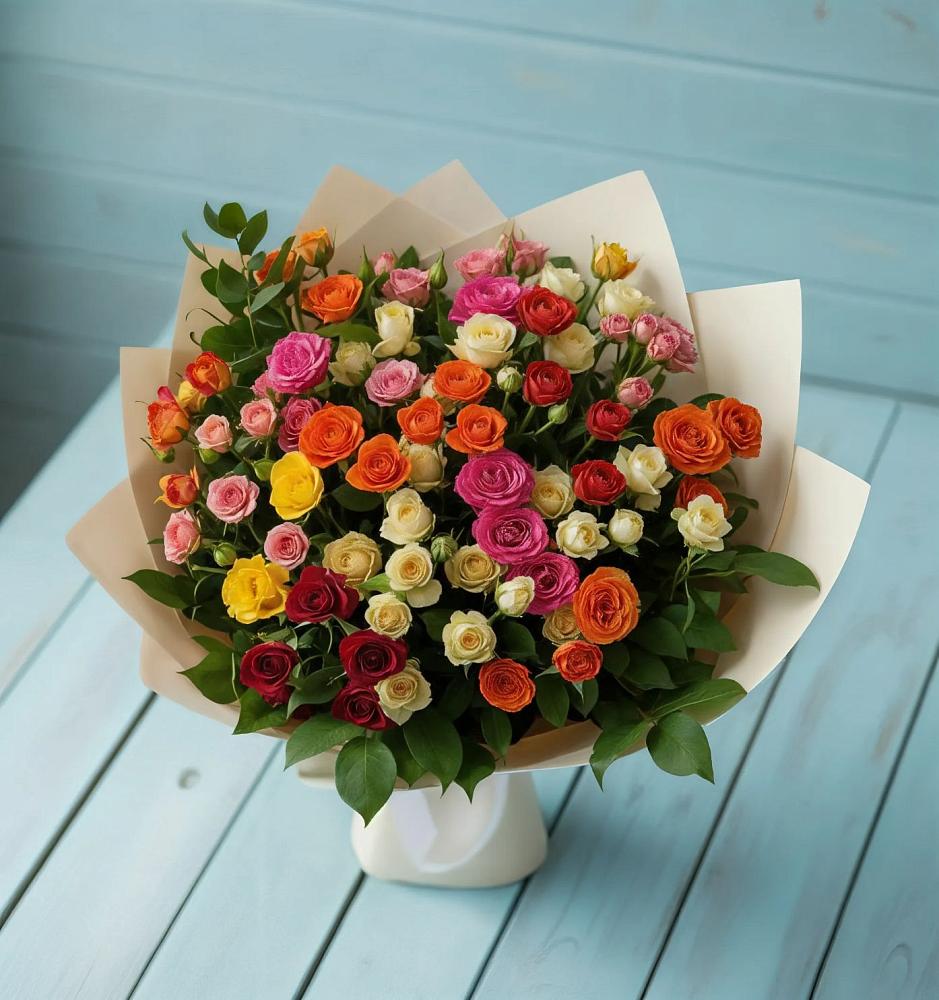 Букет Микс из разноцветных кустовых роз в Лабинске