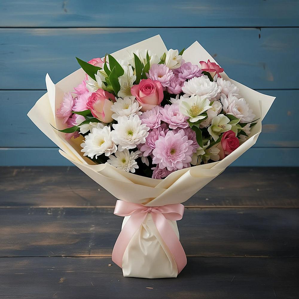 Букет цветов из: Хризантемы, Альстромерии и Розы в Лабинске